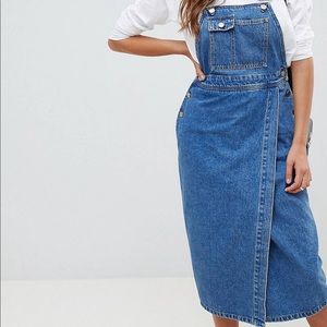 NWT Denim Midi Overall Dress in Mid Blue Wash